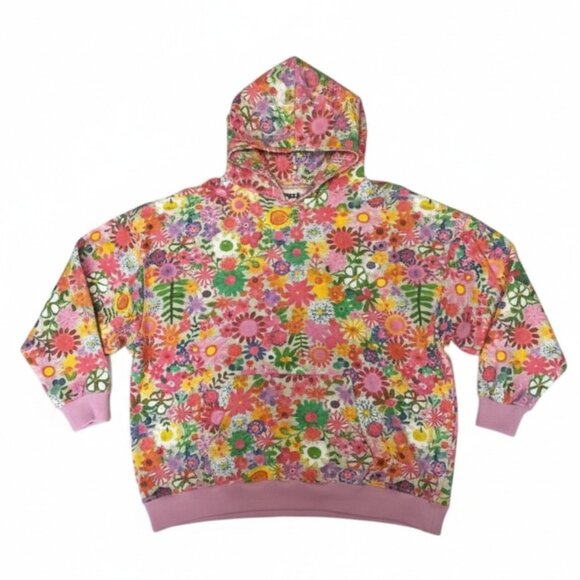 Natural Life Oversized Rainbow Floral Hoodie L/XL Cozy Boho Cottagecore - Picture 2 of 8